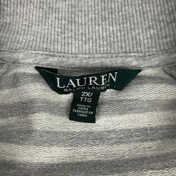 Lauren Ralph Lauren Jacket Womens‎ 2X Gray Full Zip Knit Striped Sleeve Logo - Image 5