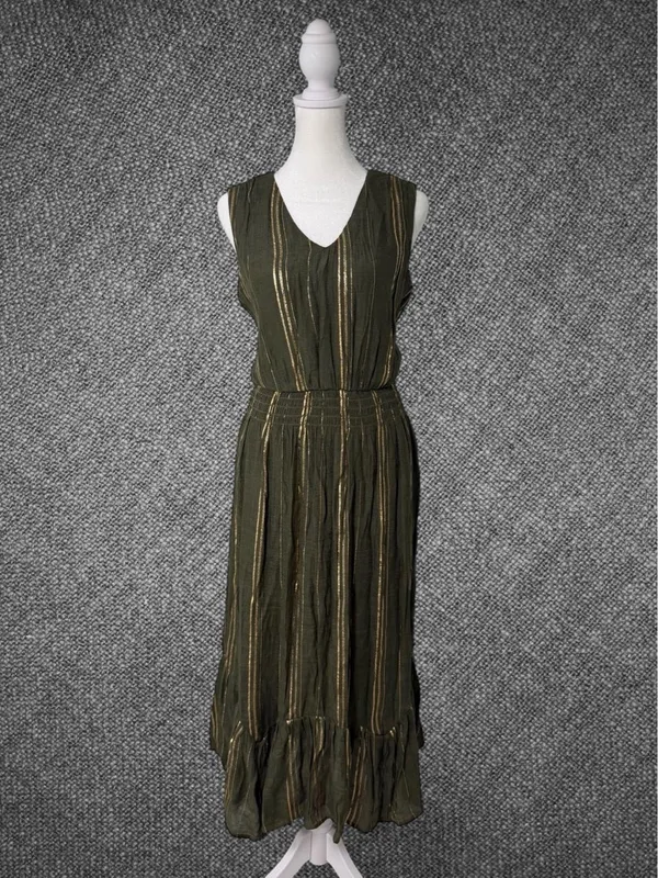 Luxology Olive Green Metallic Stripe Midi Dress - Image 2