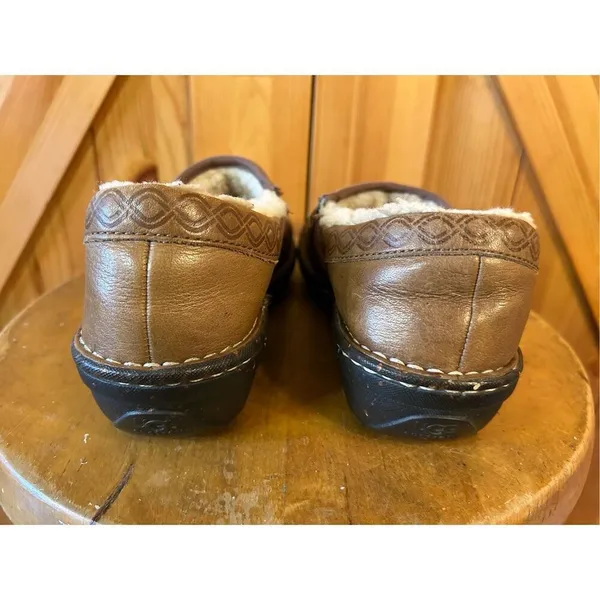 Ugg Womens Brown Leather Sheepskin Slip On Fur Trim Size 7 - Image 4