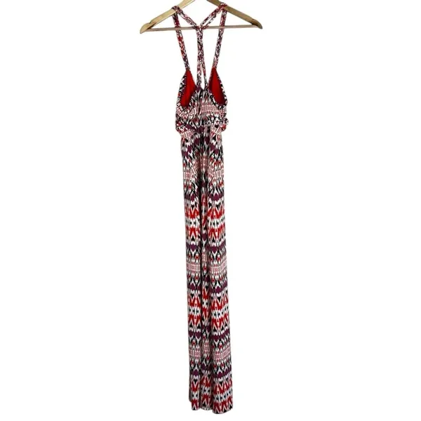 Boston Proper Ikat Geometric Maxi Dress Red Boho Braided T-Back Size S - Image 4