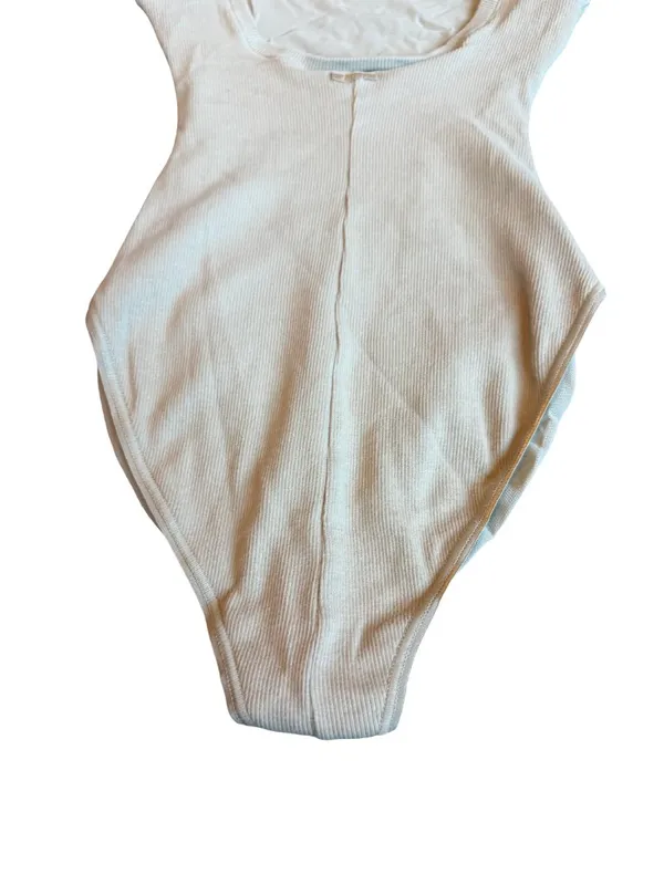 Skims Cotton Ribbed Bodysuit Neutral Taupe Stretch One Piece Slimming Size Small - Image 10