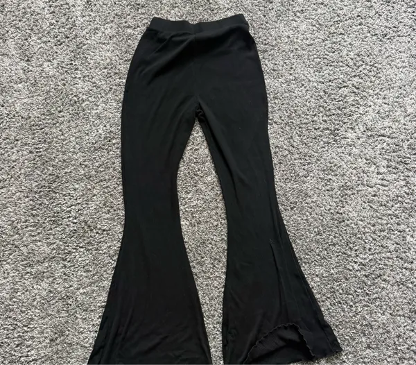 Free People Black Ribbed Flare Pants - Image 5