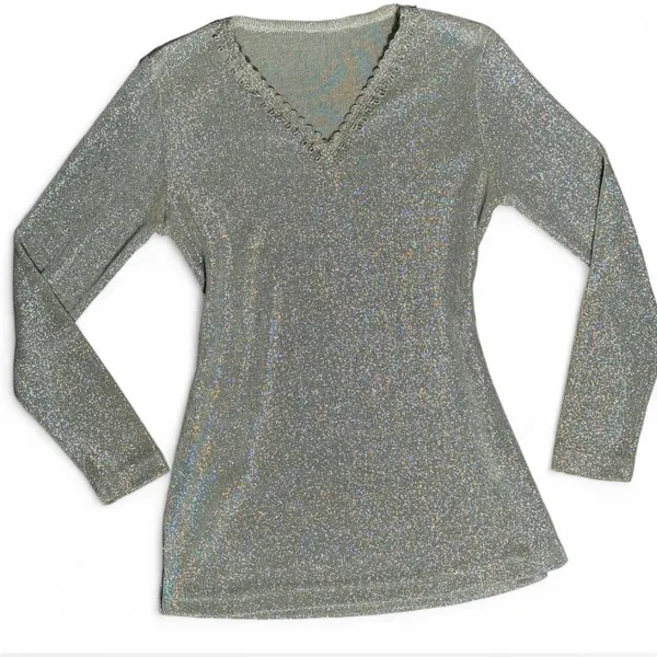 Shimmering Silver Long Sleeve Top - Image 3