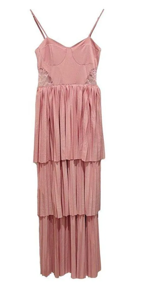 Asos Design Tiered Pleated Lace Maxi Dress Sz 4 - Image 2