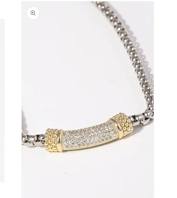 Box Chain Design Two Tone Bar Necklace Silver - Image 2