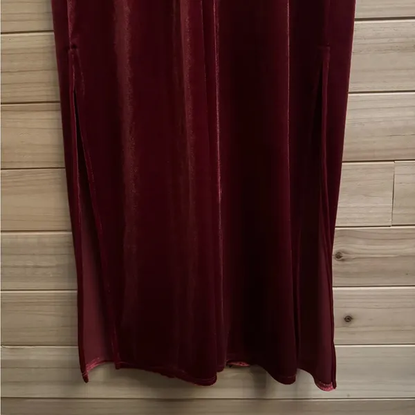 NWT Taylor Size 2/XS Strappy Red Orange Cowlneck Velvet Midi Dress - Image 7