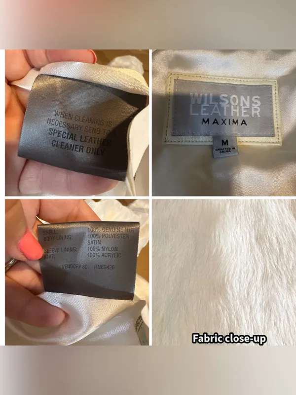 Vintage 1990'S Wilsons Leather Maxima White Rabbit Fur Bomber Jacket (M) - Image 12