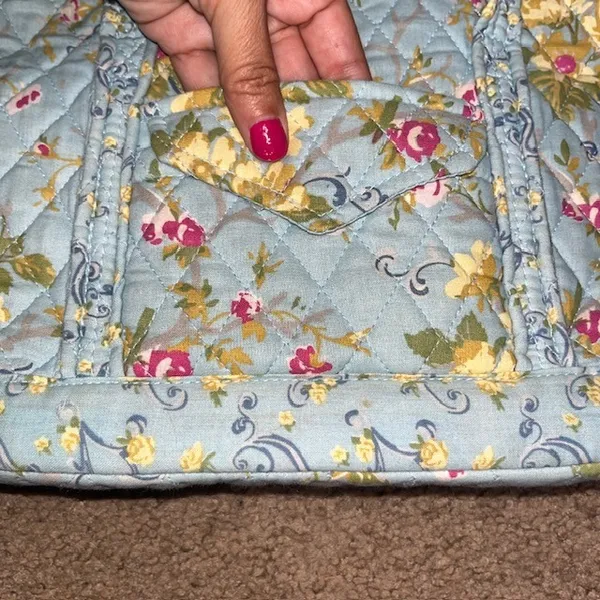 Floral‎ Quilted Mini Tote Bag Cotton Cottagecore Shabby Chic Prairie Blue Small - Image 3