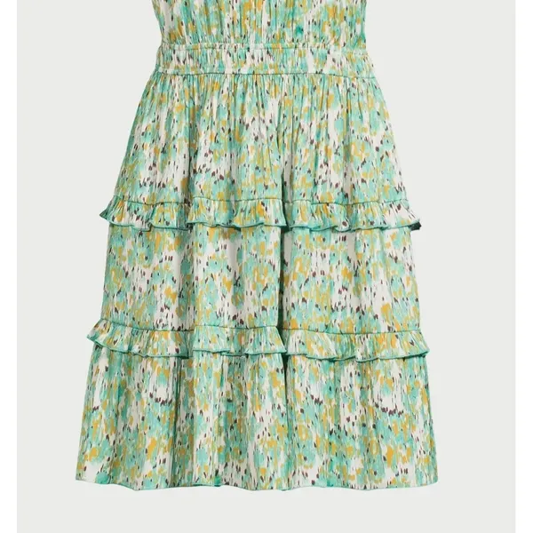 Scoop Womens Dress Sz XS Blurred Ikat Satin Ruffle Mini Cap Sleeve Cottagecore - Image 8