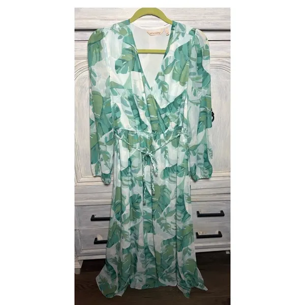 Soft Surroundings Kaia Maxi Dress Large Palm Print Flowy Faux Wrap Effortless - Image 5