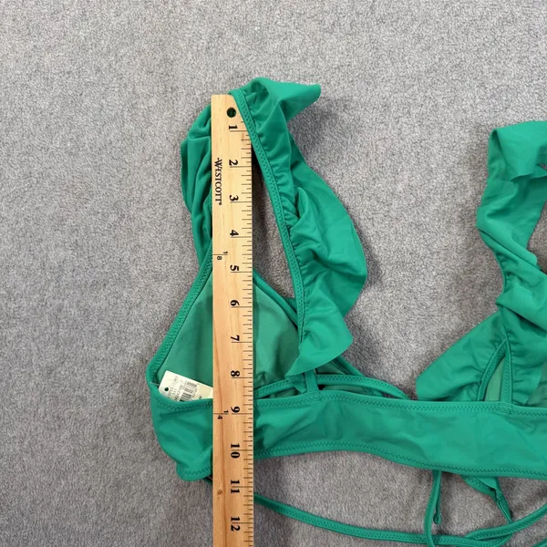 Aerie Scoop Ruffle Triangle Swim Top Women's Medium Green Tie Back Bikini NEW - Image 8