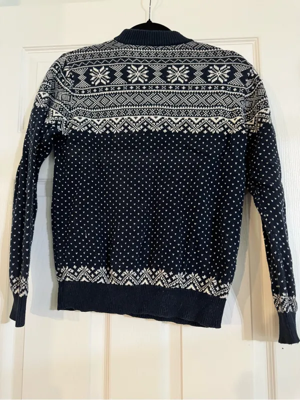 L.L. Bean vintage Navy and White Fair Isle Half-Zip Sweater medium - Image 5