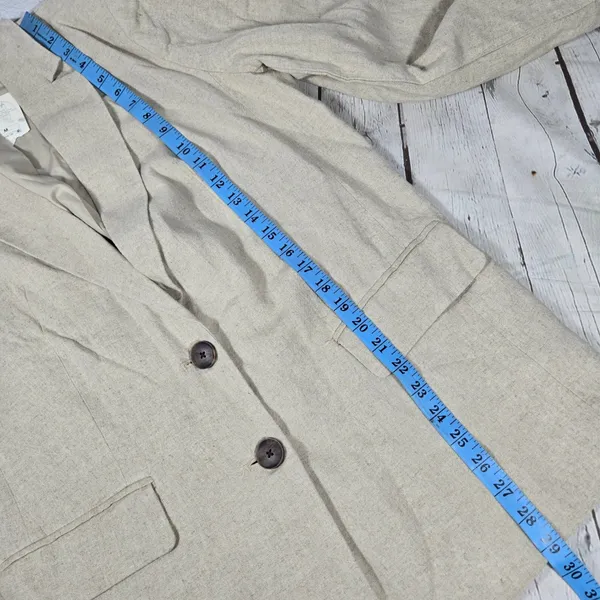 A New Day Womens Linen Blend Blazer Beige Tan Two Button‎ Jacket Size M - Image 7