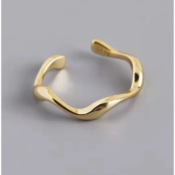 🆕 Yellow‎ Gold Wave Ring Gold Plated 925 Sterling Silver | Adjustable - Image 4