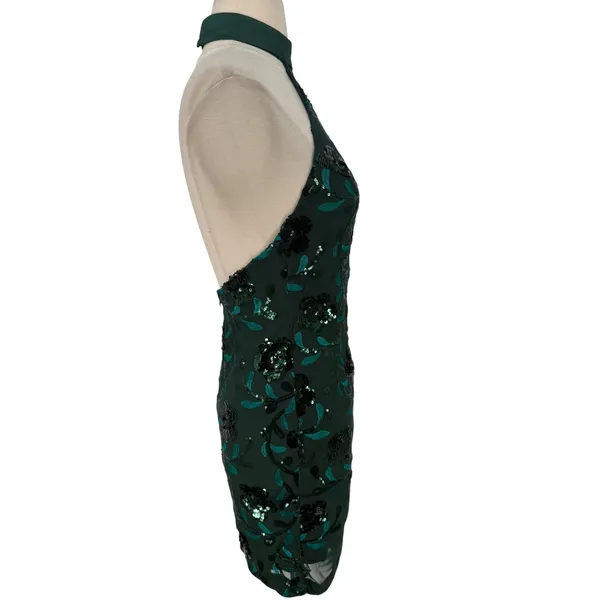 NWT Lulus Emerald Green Sequin Floral Halter Backless Mini Dress Size Small - Image 10