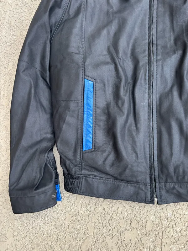 Remy Men's Lambskin Leather Bomber Jacket Black Blue Trim Sz 38 Small - Image 3