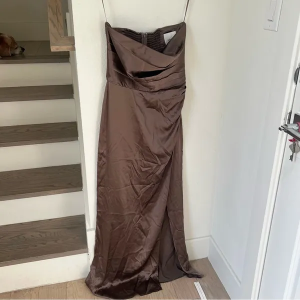 NWT Reformation Barrow Silk Maxi Dress in Magnetic Brown - Image 3