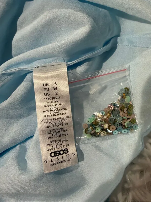 NEW Asos Design Sequin Boat Mini Slip Dress in Blue Size 2 - Image 6
