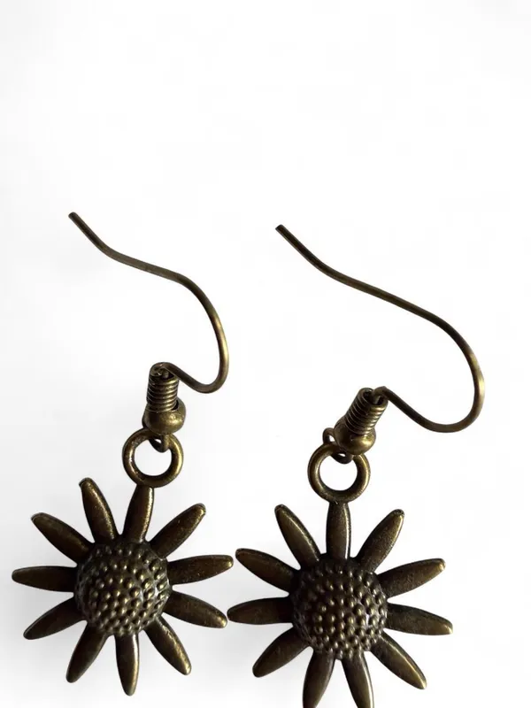 Handmade Antique Bronze Sunflower Dangle Earrings - Image 4