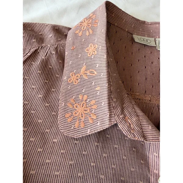 LOGO By Lori Goldstein Embroidered Scallop Hem Blouse Tunic Mauve Cotton‎ Sz Large - Image 3