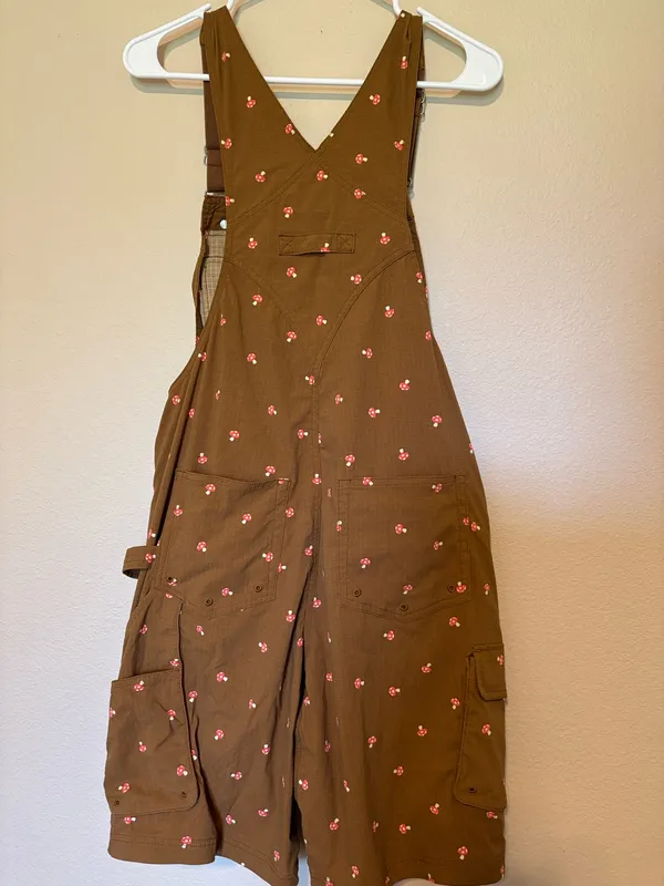 Duluth Trading Co Short Brown Mushroom Print Overalls Size S - Image 4