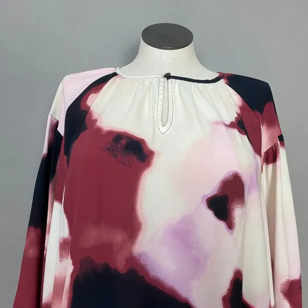 Nine West Blouse Watercolor Print Women XXL Abstract Keyhole Neck Long Sleeve - Image 6