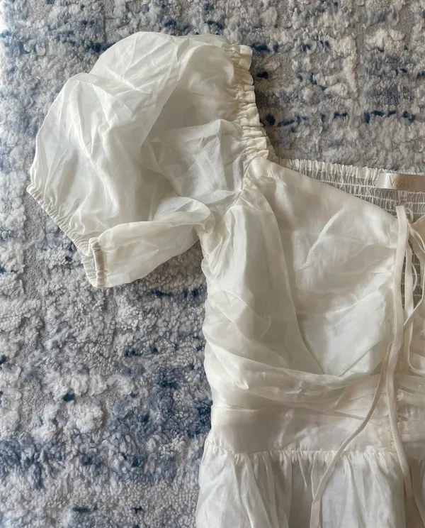 WAYF Women’s Small Off White Ruched Ruffle Short Sleeve Top - Image 6