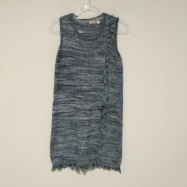 Anthropologie Holding‎ Horses Tweed Fringed Sweater Dress Sleeveless Blue XS - Image 2