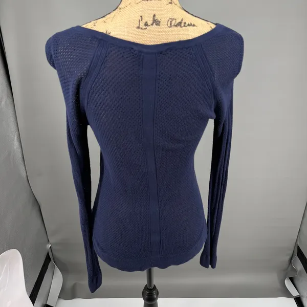 Rag & Bone‎ Mesh Top Womens S Navy Blue Pointelle Open Knit Long Sleeve Netted - Image 2