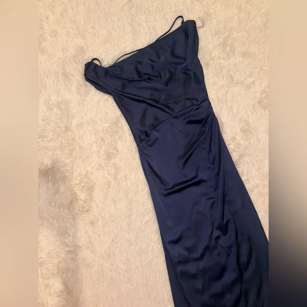 NEW Significant Other Alyssa Pleated One-Shoulder Draped Satin navy Gown Sz 6 - Image 5