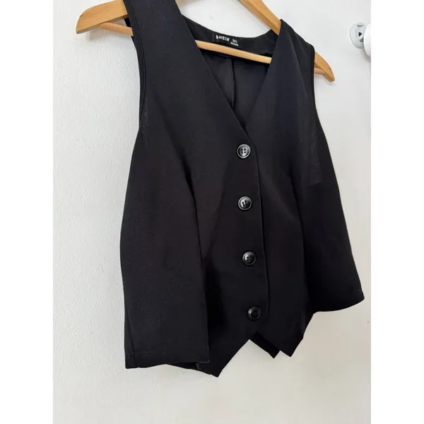 SHEIN Black Button Front V Neck Vest Women’s Size Large Tall - Image 4