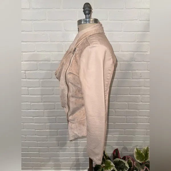 Blank NYC Soft Pink Vegan Leather/Suede Asymmetrical Zip Drape Moto Jacket - Image 3