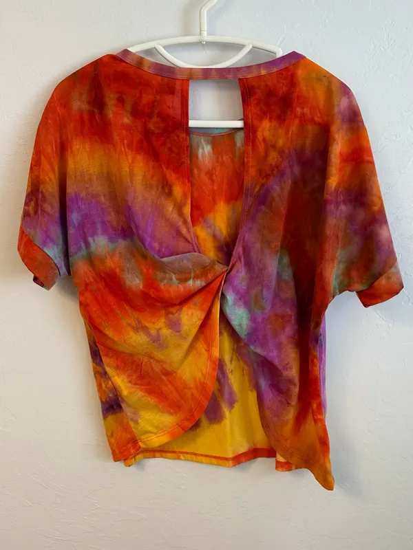 Orange, Purple & Yellow Tie-Dye open back Short Sleeve Tee - Image 3