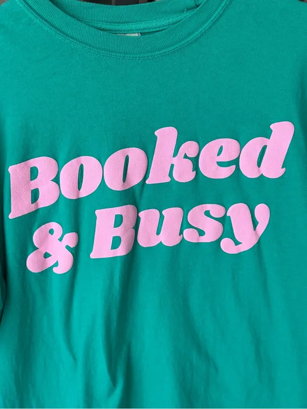 Booked & Busy comfort colors boxy tee teal puffy crewneck short sleeve - Image 2