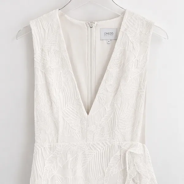 ONE33 Social White Lace Ruffle Midi Dress Size 4 High-Low‎ Formal Bridal Party - Image 4