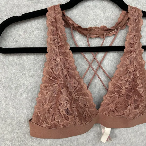 Victorias Secret Brown Lace Strappy Sexy Racerback M Bralette Bra Top Tank - Image 3