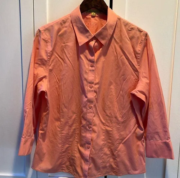 Alex Marie Peach Wrinkle Free Stretch Blouse 3/4 Sleeves Size 16 - Image 2