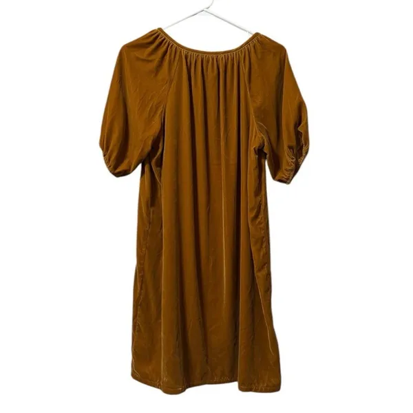 Old Navy Brown Gold‎ Velvet Shift Dress Short Puff Sleeve Knee Length Size XS - Image 2