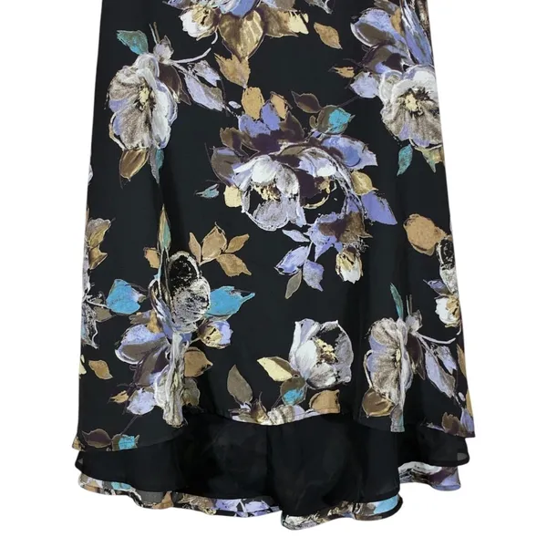 Studio Liz Claiborne Floral High-Low Midi Skirt Black Purple Garden Party Sz 12 - Image 3