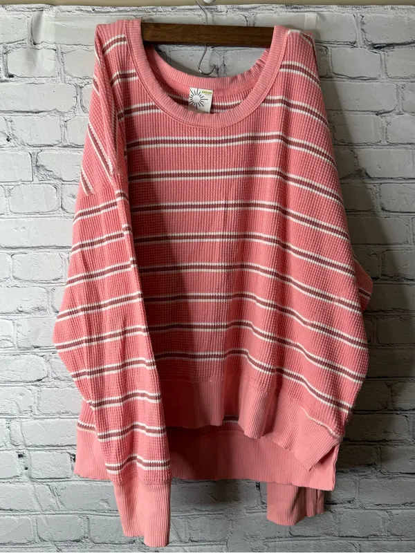 Offline by aerie oversized Striped Pink Waffle Knit Sweater size large - Image 6
