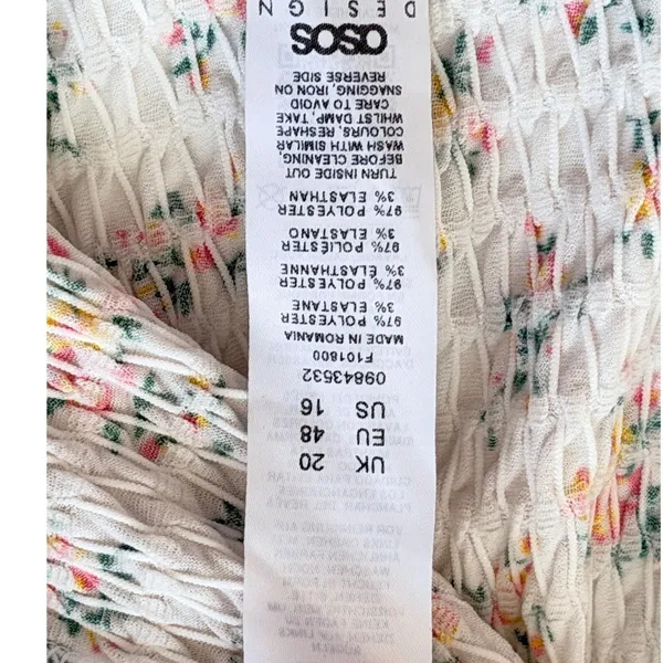 ASOS Dress Sz 16 Floral Smocked‎ Babydoll Crepe Puff Sleeve Tiered Boho - Image 4