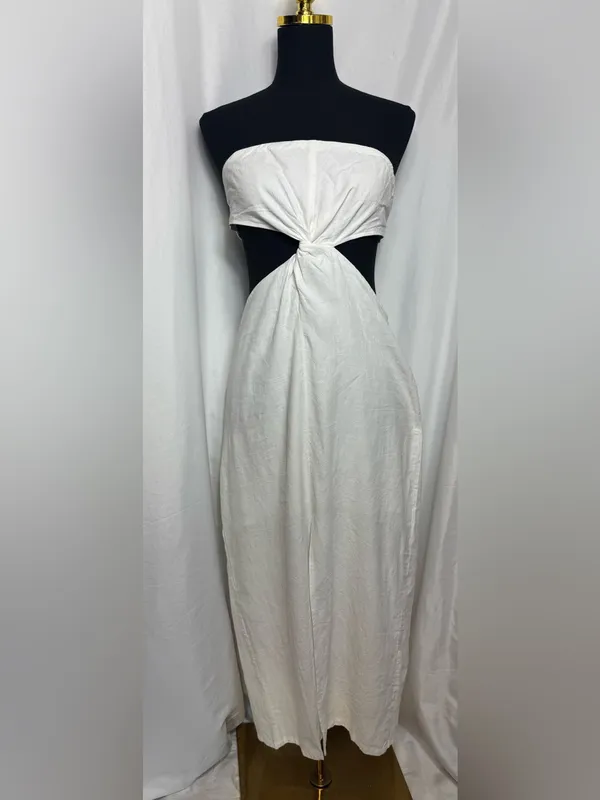 Strapless White Twist-Front party fit wedding Cutout Midi Dress vacation Large - Image 6