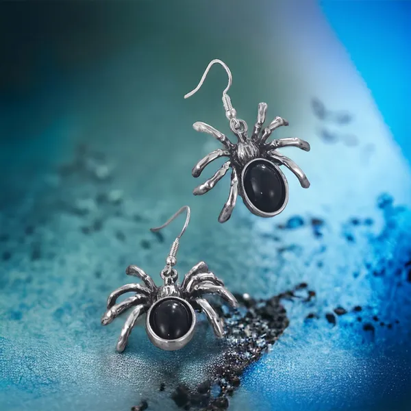 1 Pair Of Gothic Style Drop Earrings Horror Spider‎ Design - Image 5