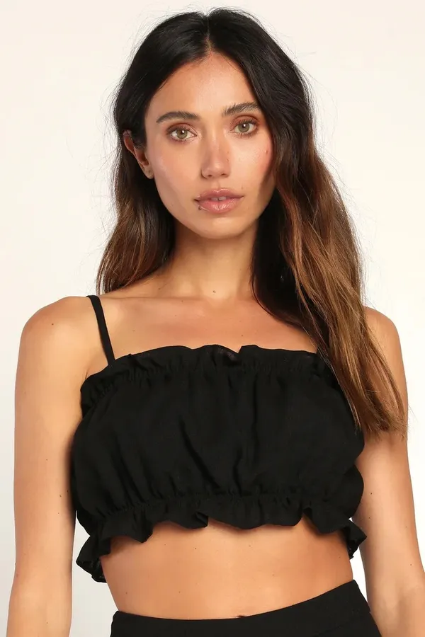 NWT Lulu’s Postcards From Me Black Ruffled Two-Piece Jumpsuit Set - Image 3