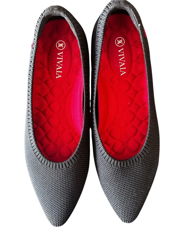 VIVAIA - Black Pointed Toe Knit Ballet Flats Red Sole Sz 35.5/5.5 - Image 3