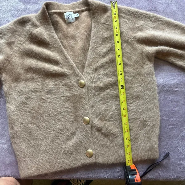 Princess Polly Fuzzy Wool Blend Cardigan Tan Beige Gold Button Sweater XS/S - Image 7