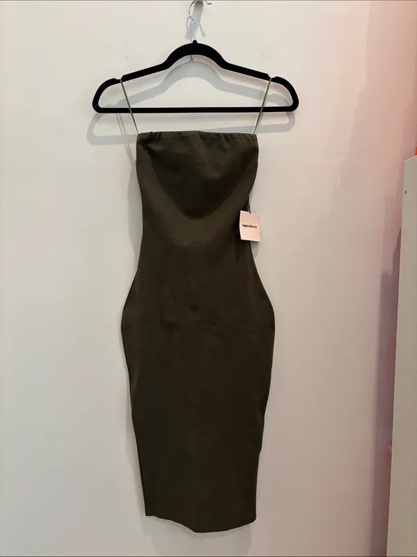Revolve Strapless Dress Olive Green Bodycon NWT Size XXS - Image 2