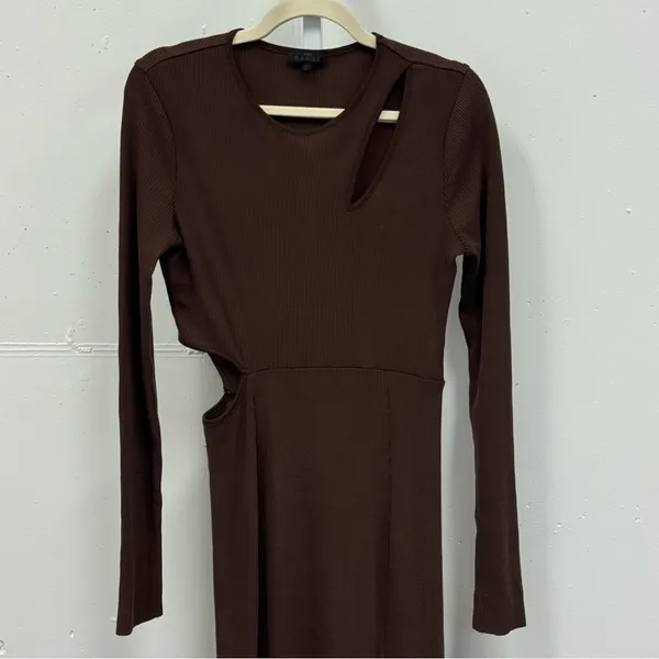 Revolve THE RANGE Mass Rib Cutout Long Sleeve‎ Midi Sweater Dress Espresso Large - Image 6