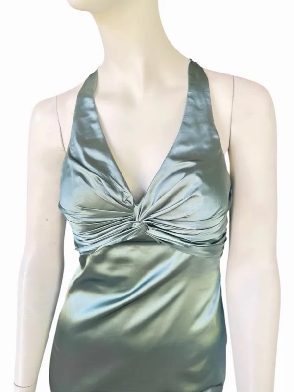 Monvelli Elegant Halter Satin Floor Mermaid Prom Gown Sage Green Size 4 NWT - Image 2