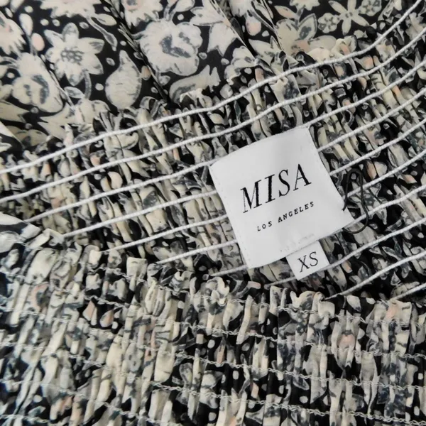 MISA Los Angeles Floral Smocked Midi Dress Black Gray Pink‎ Off Shoulder X-Small - Image 11